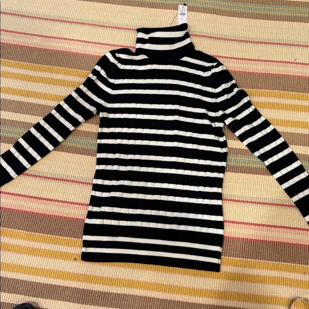 NWT Talbots Petite P  Black and White Striped Turtleneck Sweater